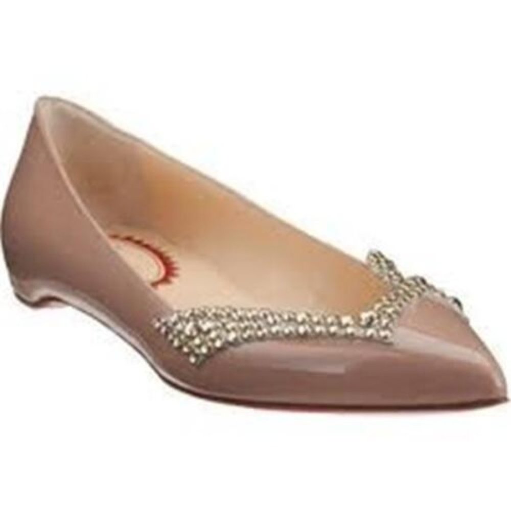 Christian Louboutin PIGALOVE 20ANS Patent Leather Crystal Flats Ballerina Shoes - Picture 1 of 16